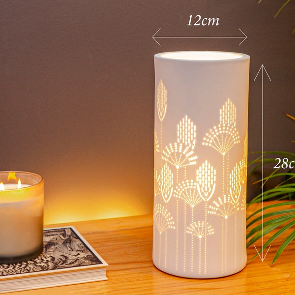 Lampe de table cylindrique en porcelaine