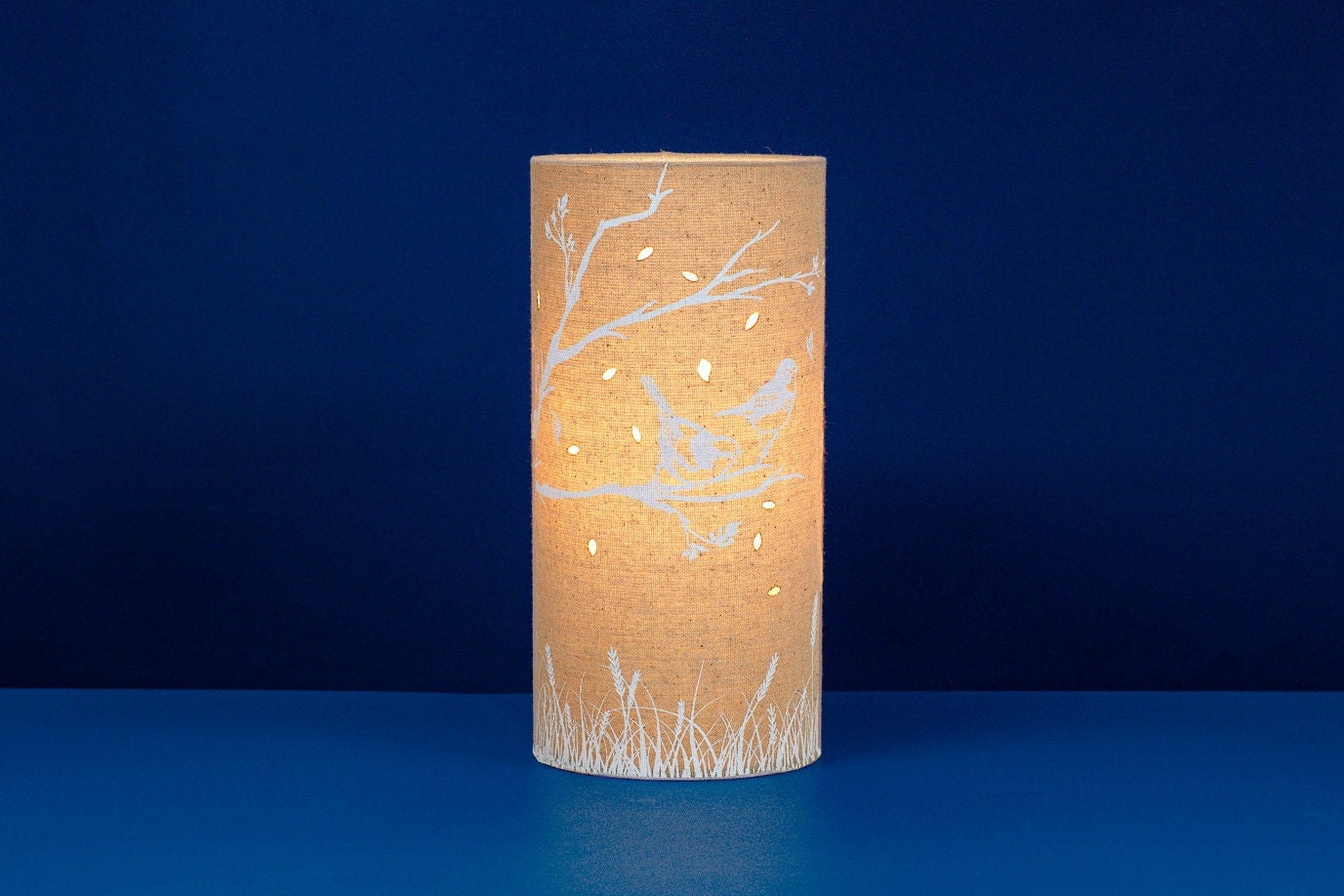 Linen Fabric Table Lamp With a Two Birds Design Etsy UK