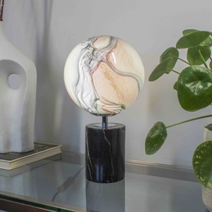 Glass Lamp Table Lamp | Handblown Round | Pink Calacatta colour with a Black or White Marble Base