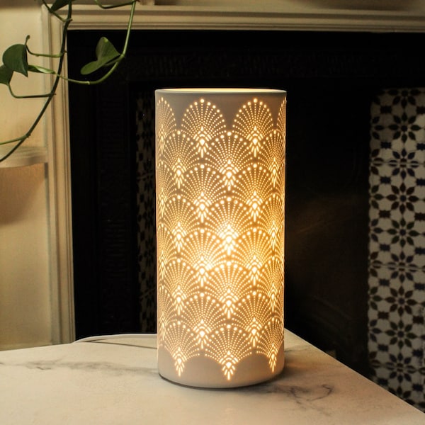 Lampe de table Columna en porcelaine de style paon