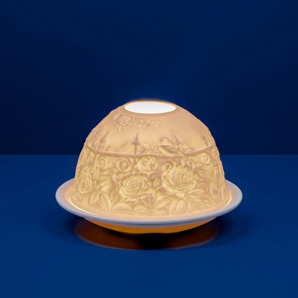 Porcelain Dome Shaped Candle Holder, Garden Gates Design, Floral Tealight Holder