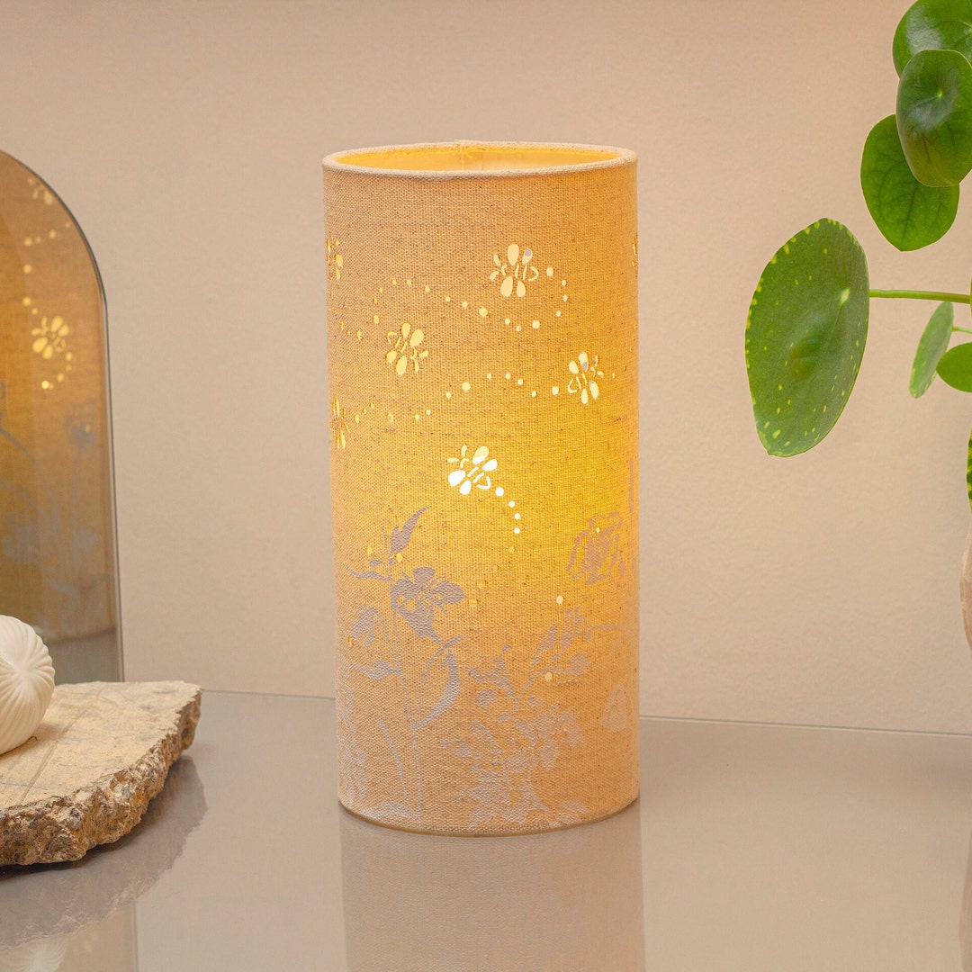 Linen Fabric Table Lamp With a Bumblebees Design Etsy
