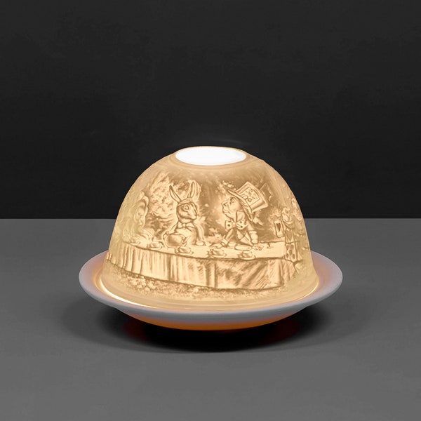 Porcelain Dome Shaped Candle Holder, Alice in Wonderland Design, Christmas Gift, Tealight Holder