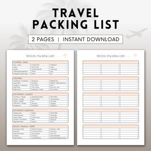 Packing List for Trip Planner for Vacation Packing List for Travel Packing Checklist for Trip Checklist Packing Vacation Trip List Packing