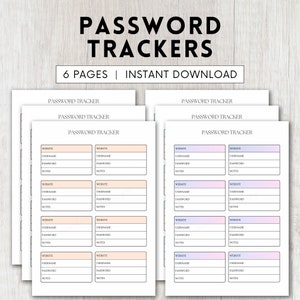 Password Tracker Printable for Password Log for Password Organizer for ...