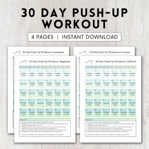 Pushup Goal Tracker for Fitness Workout Planner for Push-up 30 Day Challenge for Beginner Pushup 30 Day Challenge Planner for Upper Body