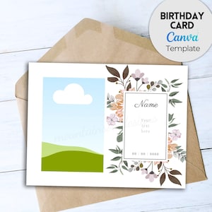 Modèle de canva de carte d'anniversaire personnalisée pour modèle de carte d'anniversaire imprimable en ligne Téléchargement instantané Carte d'anniversaire Photo Carte d'anniversaire personnalisée