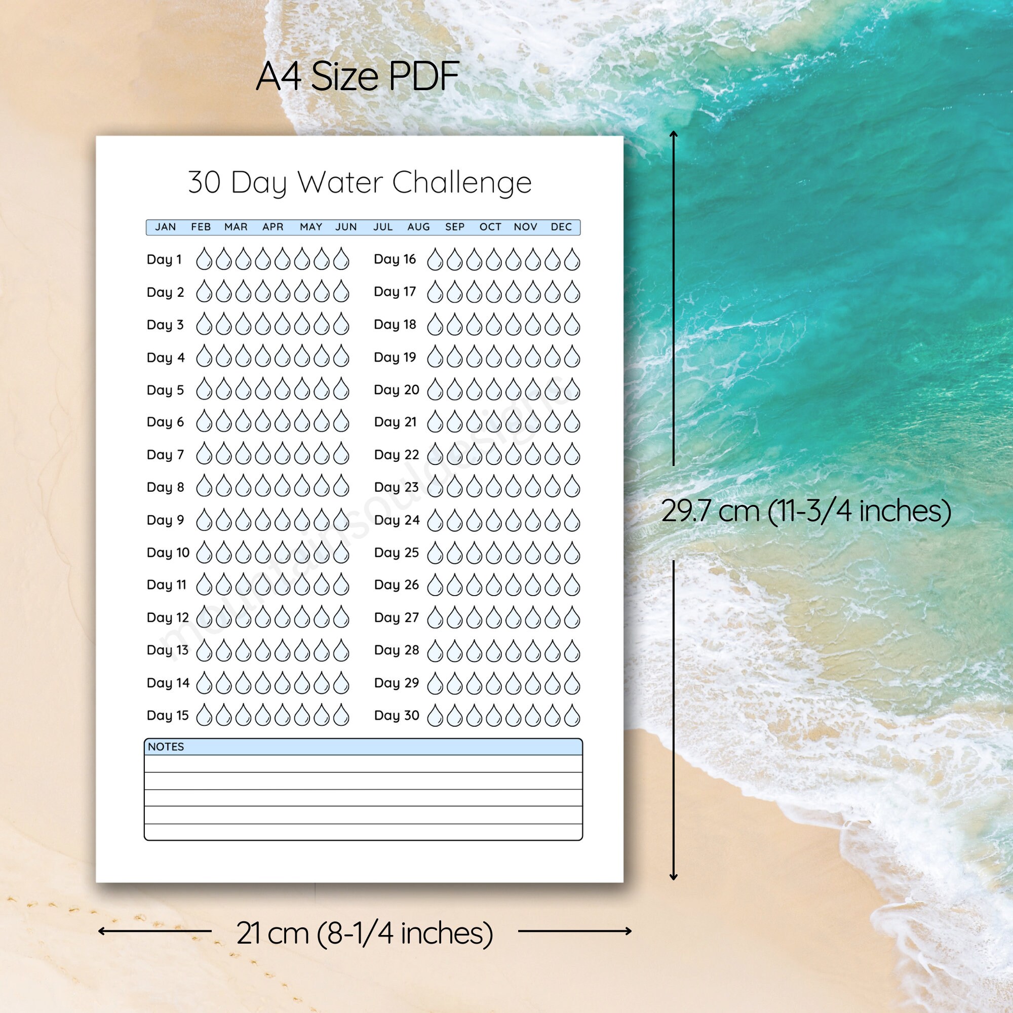 30 Day Water Tracker Challenge Printable Fitness Tracker and Etsy Canada