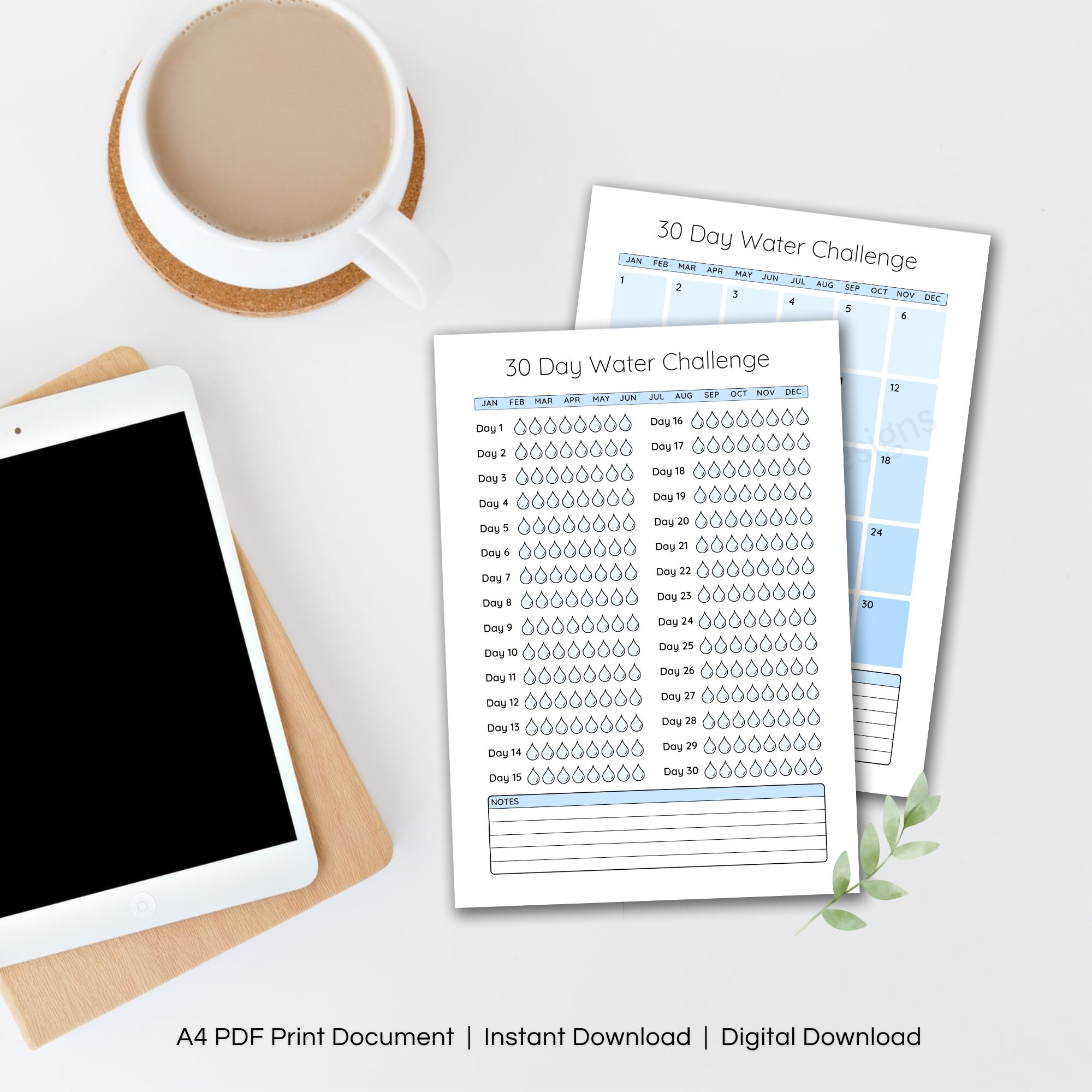 30 Day Water Tracker Challenge Printable Fitness Tracker and Etsy Canada