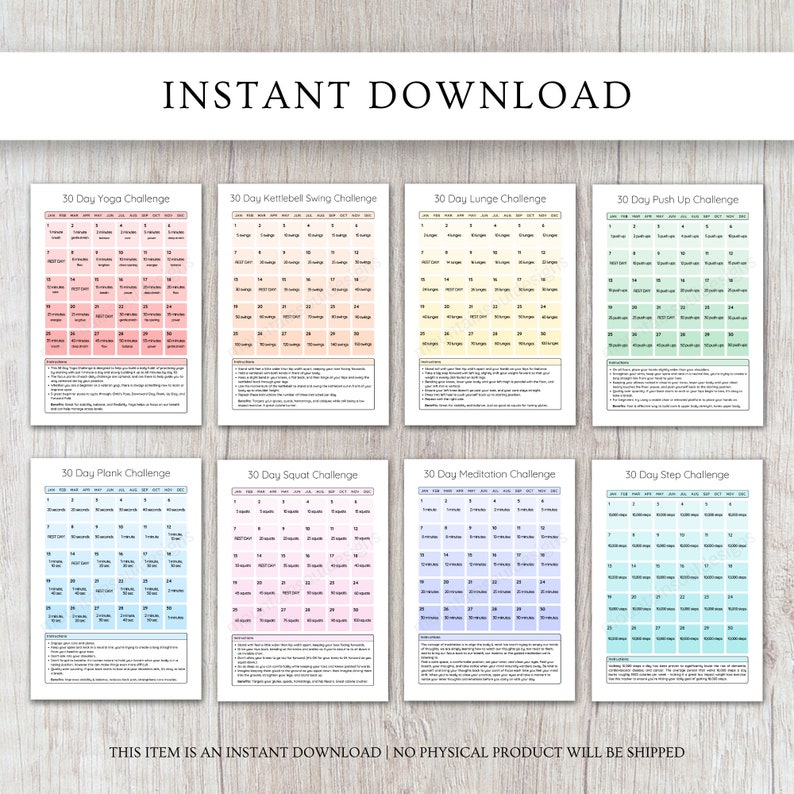 30 Day Fitness Challenge Tracker: Wellness Planner (digital Download ...