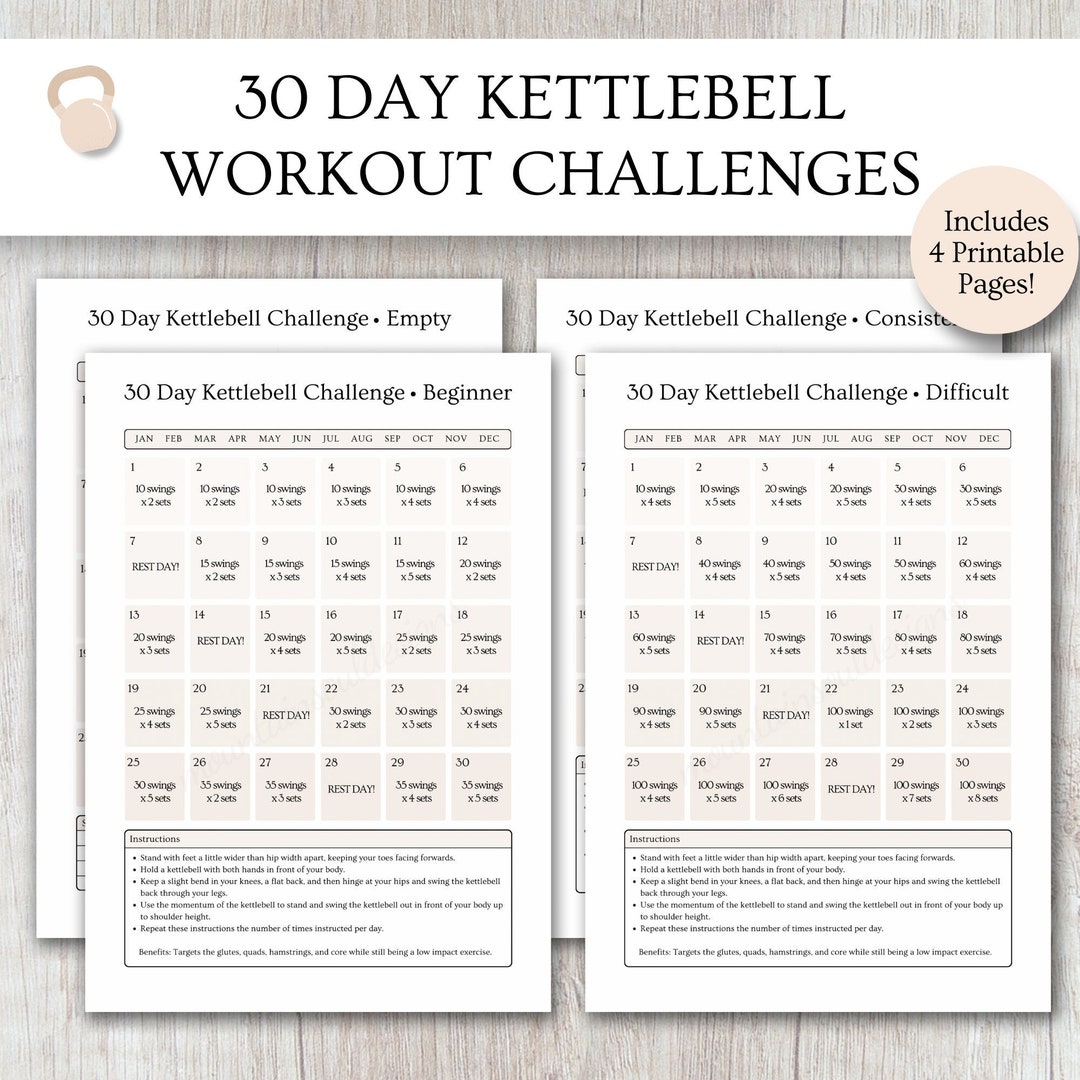 Kettlebell Workout Kettlebell Challenge Kettlebell Tracker 30 Etsy