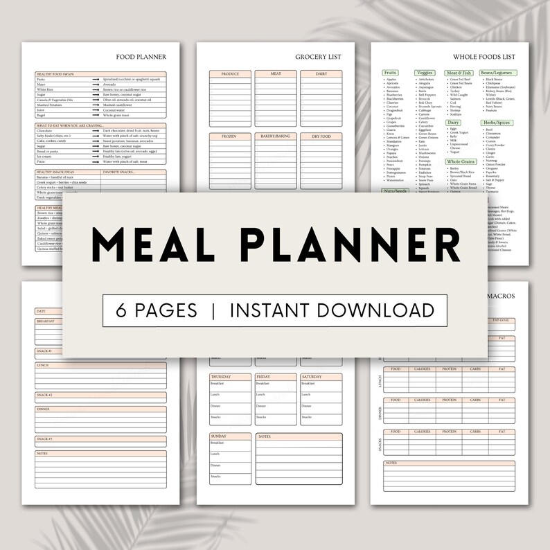 Meal Planner Food Prep Journal Grocery List Healthy Foods Meal Prep