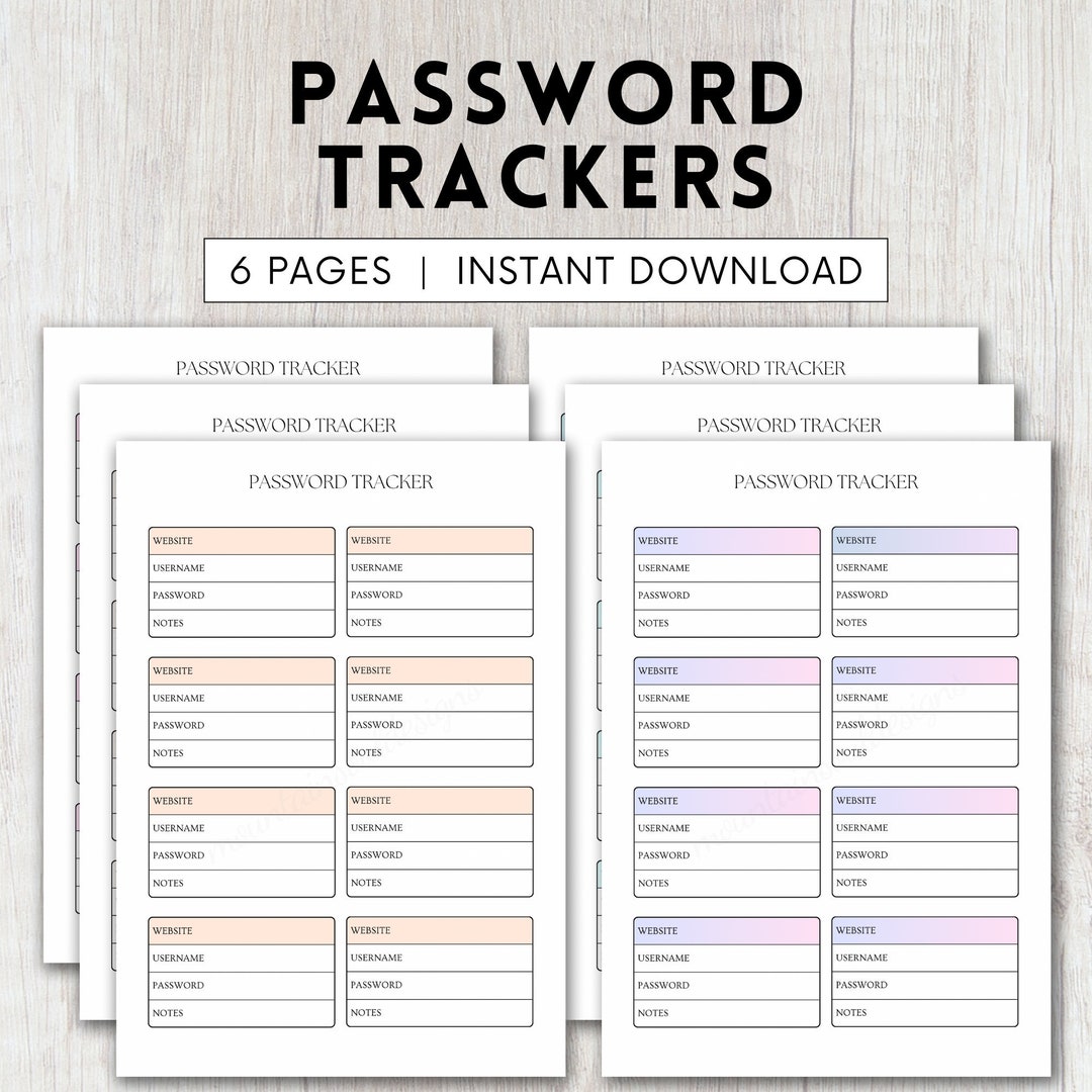 Password Tracker Printable for Password Log for Password - Etsy
