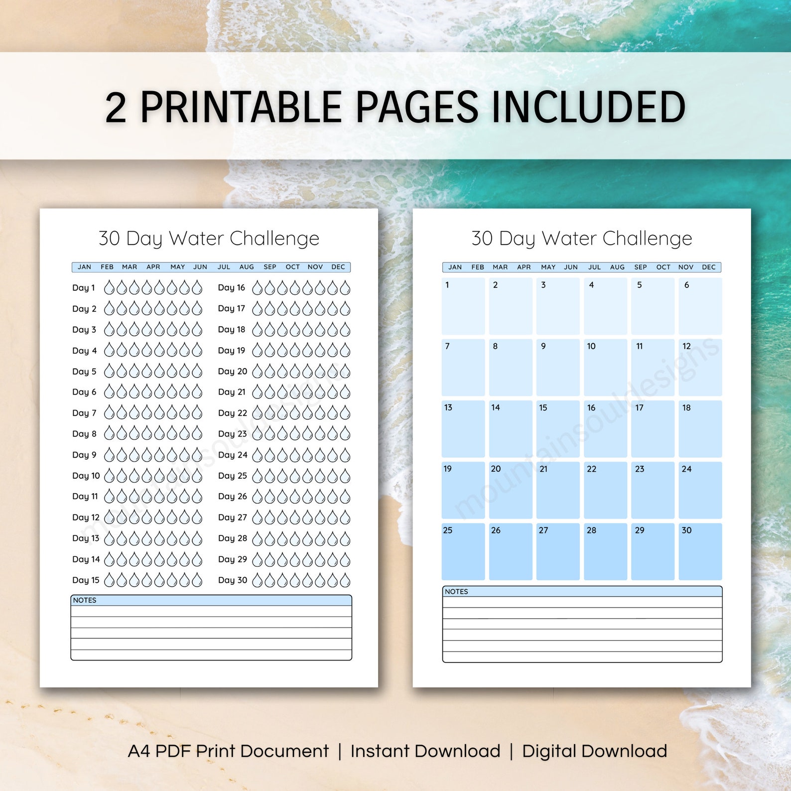 30 Day Water Tracker Challenge Printable Fitness Tracker and Etsy Canada