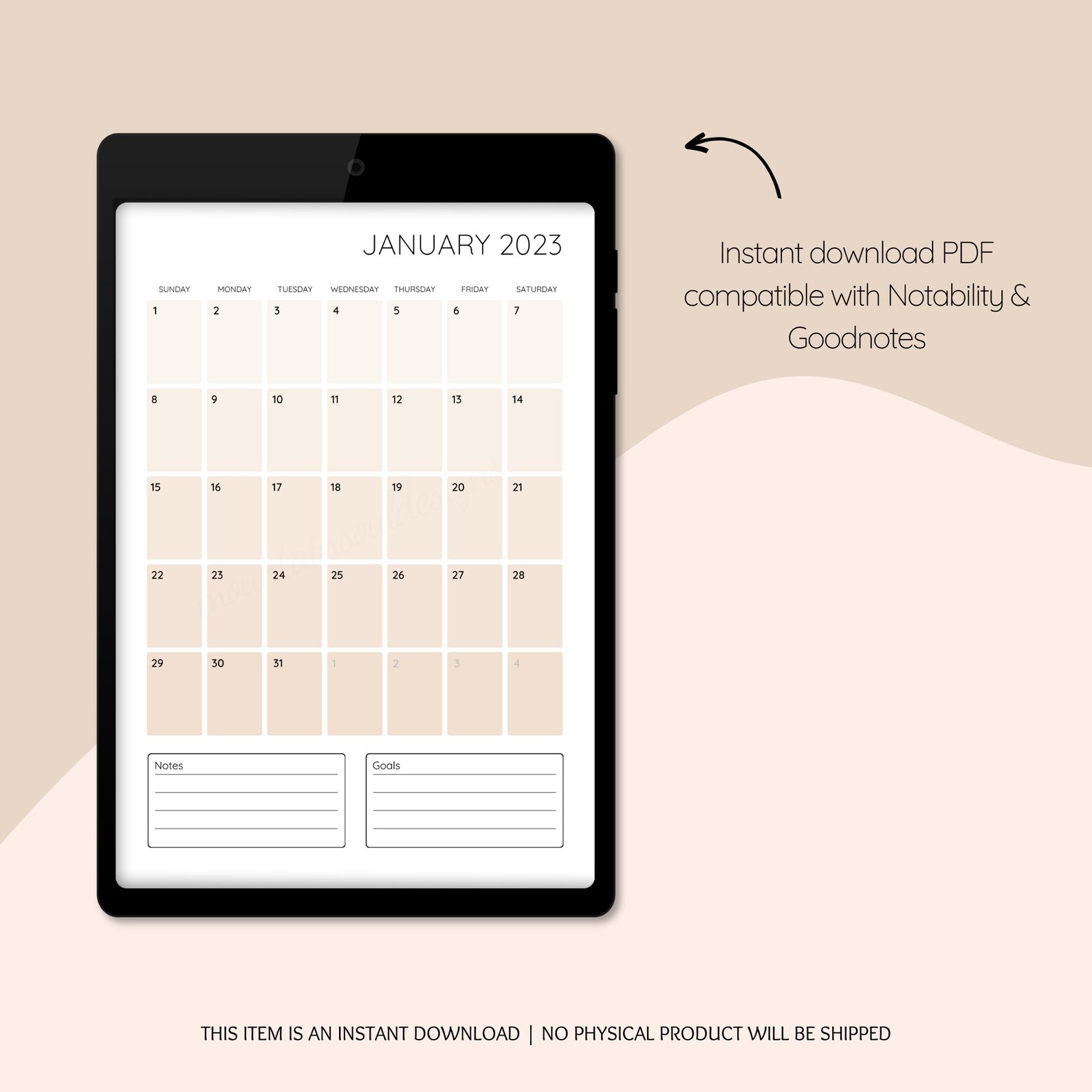 Calendar 2023 Digital Planner for 2023 Minimalist Calendar for Etsy