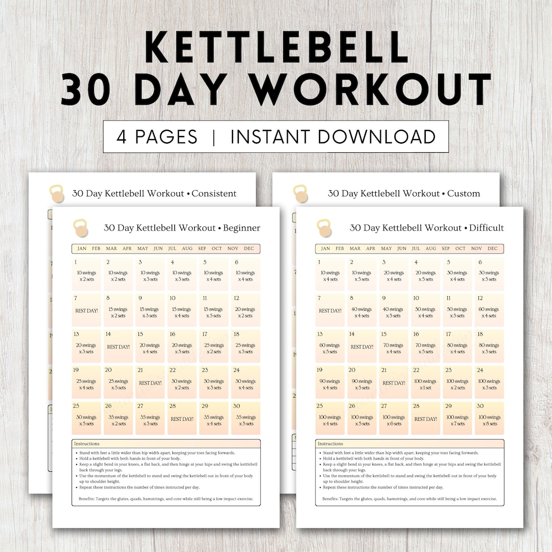 Kettlebell Workout Kettlebell Challenge Kettlebell Tracker 30 Day Kettlebell Poster Kettlebell Plan Kettlebell 30 Day Challenge Kettlebell Etsy