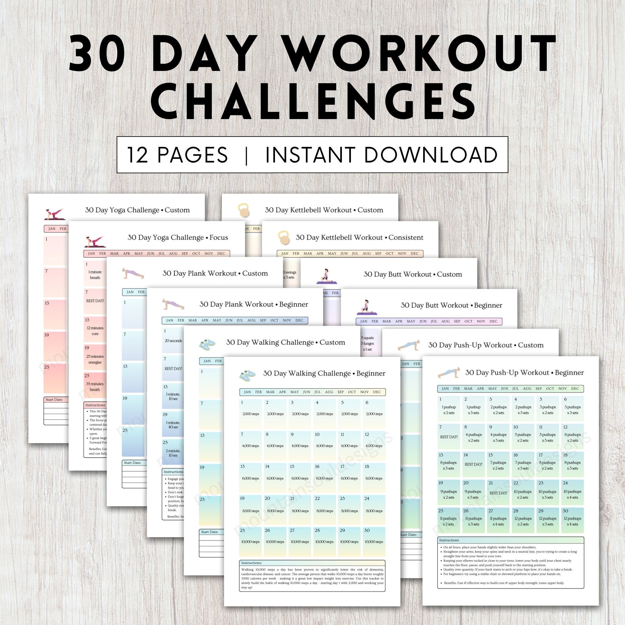 Workout Challenge 30 Day Fitness Challenges for 30 Day Workout Challenge for Fitness Journal Tracking Yoga Kettlebell Pushup Squat Yoga Abs Etsy