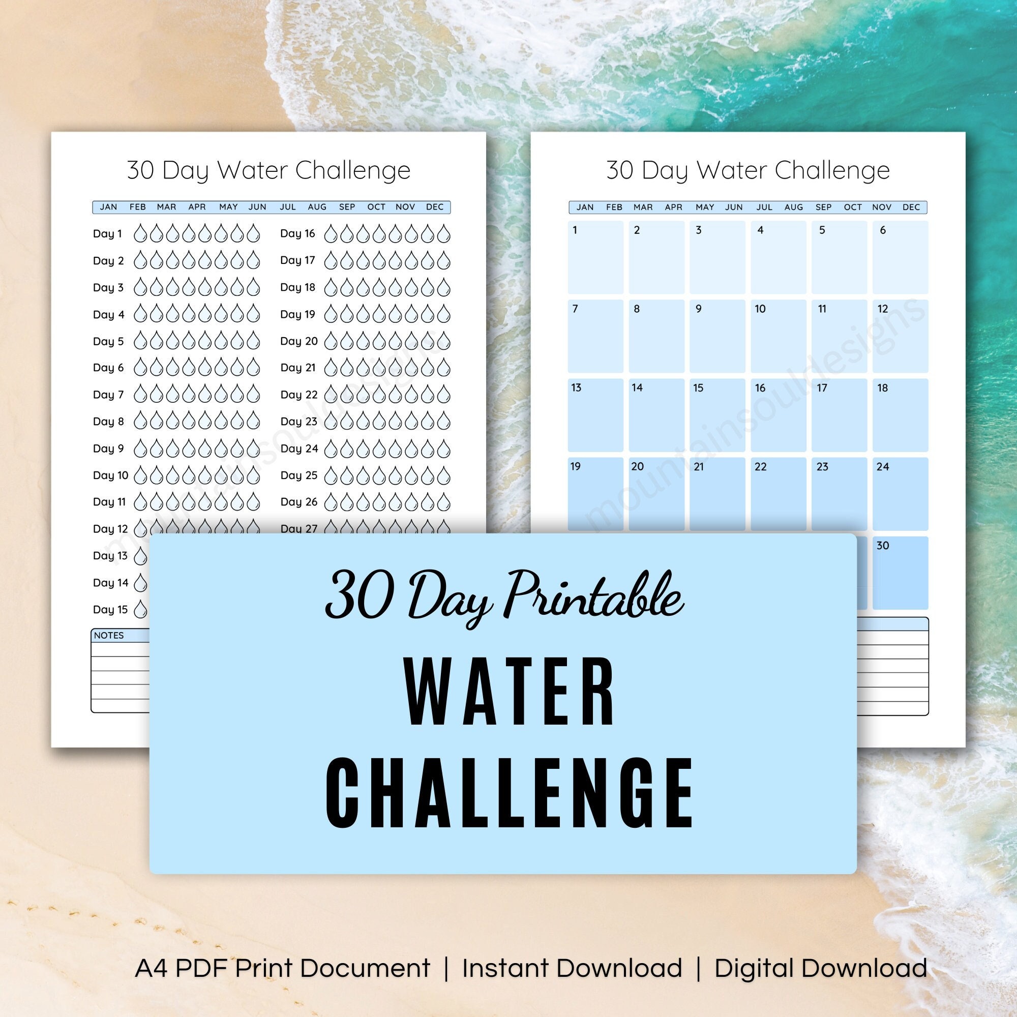 30 Day Water Tracker Challenge Printable Fitness Tracker and Etsy Canada