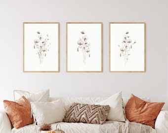 Watercolor Wildflower Prints Set, Botanical Gallery Wall Art (Digital Download)