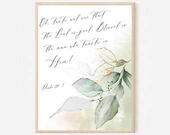 Salmo 34:8 - Arte de Parede para Imprimir - Arte com Versículos Bíblicos - Decoração Cristã para Casa - Presentes Cristãos - Arte Cristã - Pôster Cristão