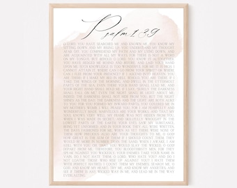 Salmo 139 - Arte de parede cristã para imprimir - Pôster com versículo bíblico - Decoração cristã para casa - Pôster cristão - Placa decorativa com versículo bíblico