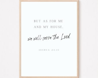 Josué 24:15 - Arte de parede cristã moderna para imprimir - Pôster com versículo bíblico - Decoração cristã minimalista para casa - Impressão com versículo bíblico