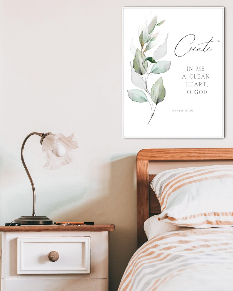 Psalm 51:10 Bible Printable Wall Art Scripture Wall Art Christian Home ...