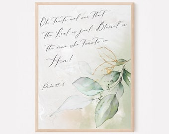 Salmo 34:8 - Arte de Parede para Imprimir - Arte com Versículos Bíblicos - Decoração Cristã para Casa - Presentes Cristãos - Arte Cristã - Pôster Cristão