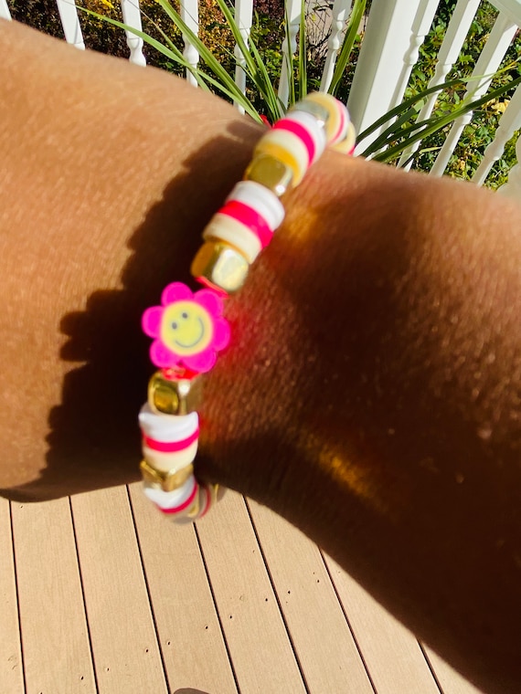 Preppy Pink and Gold Sunflower Bracelet Etsy