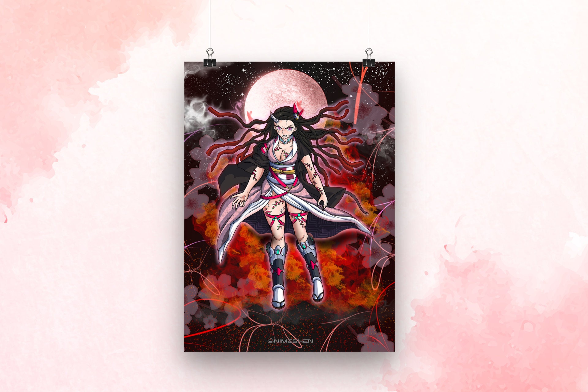 Nezuko - Anime Girl - Beach Waifu - Satin Poster - Original Demon