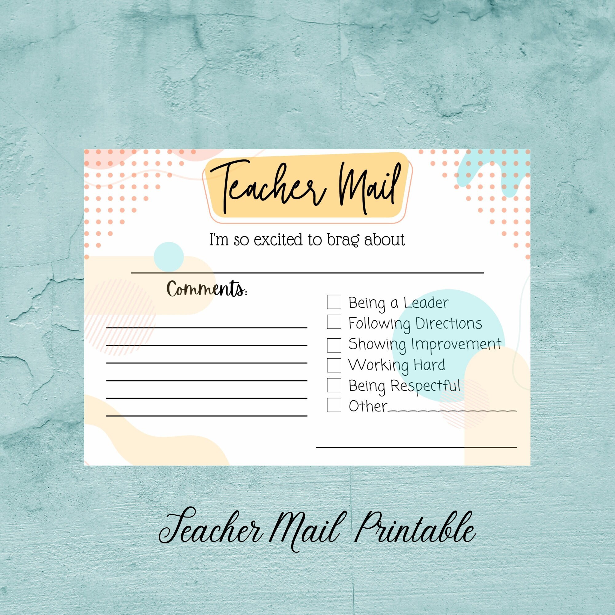 Teacher Brag Note Postcard Printable, Great Job Student, Teacher Card ...
