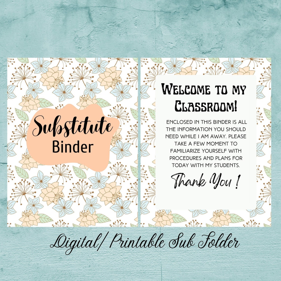 Digital/printable Substitute Folder Template for Teachers - Etsy