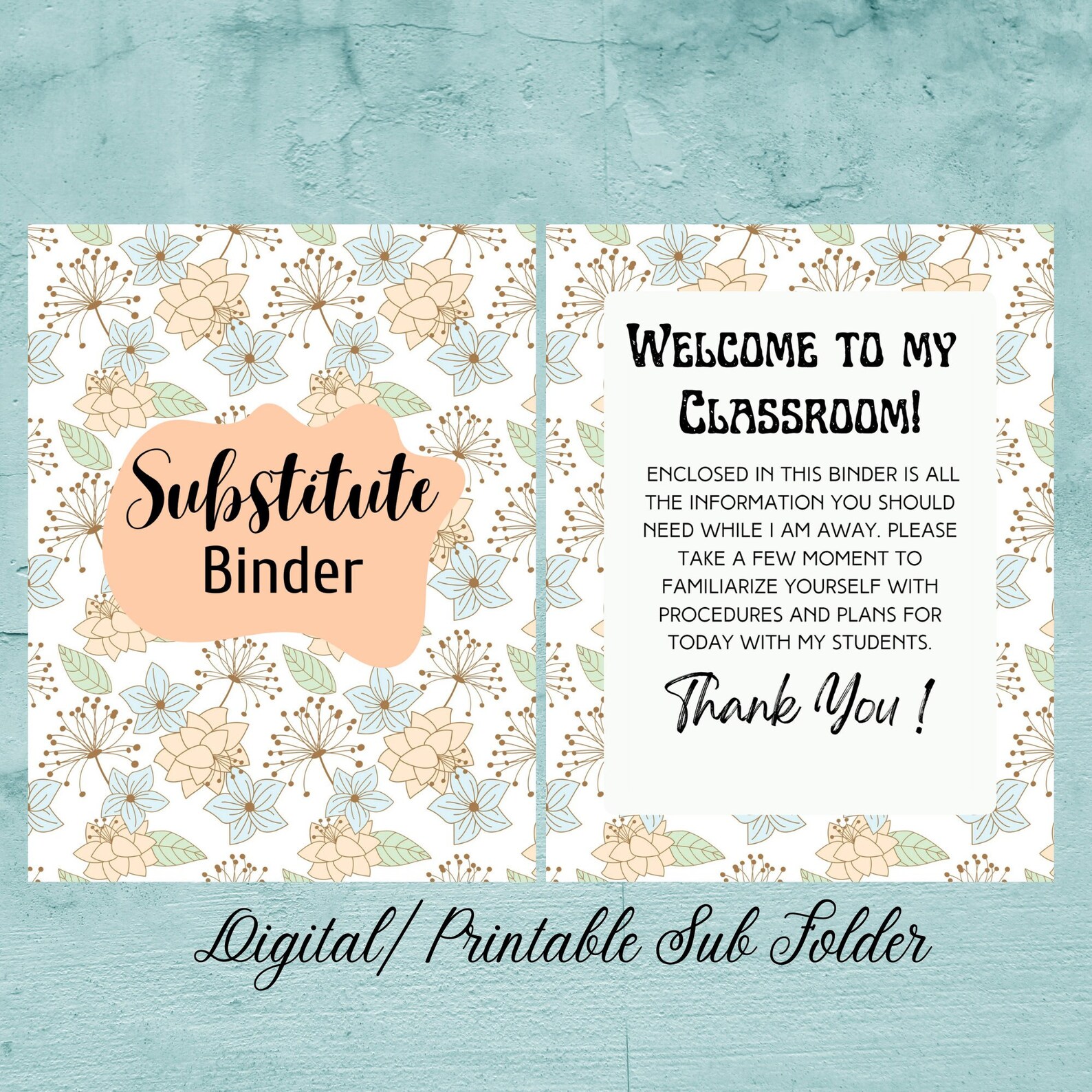 Digital/printable Substitute Folder Template for Teachers - Etsy