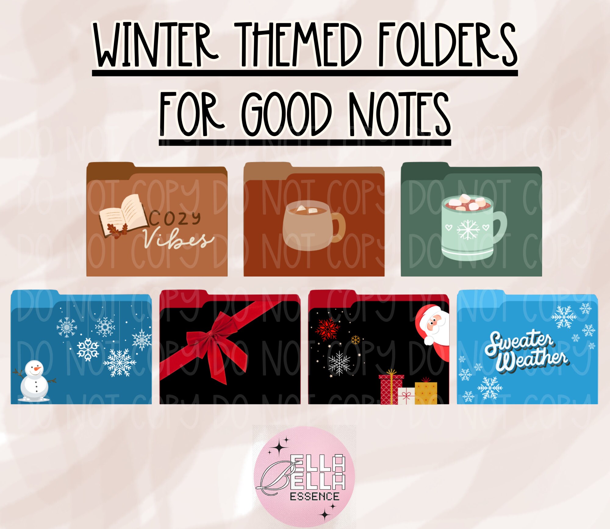 Winter themed Folder PNG images to use in Good Notes, Digital planner organizing folder covers, christmas holiday season folder png covers