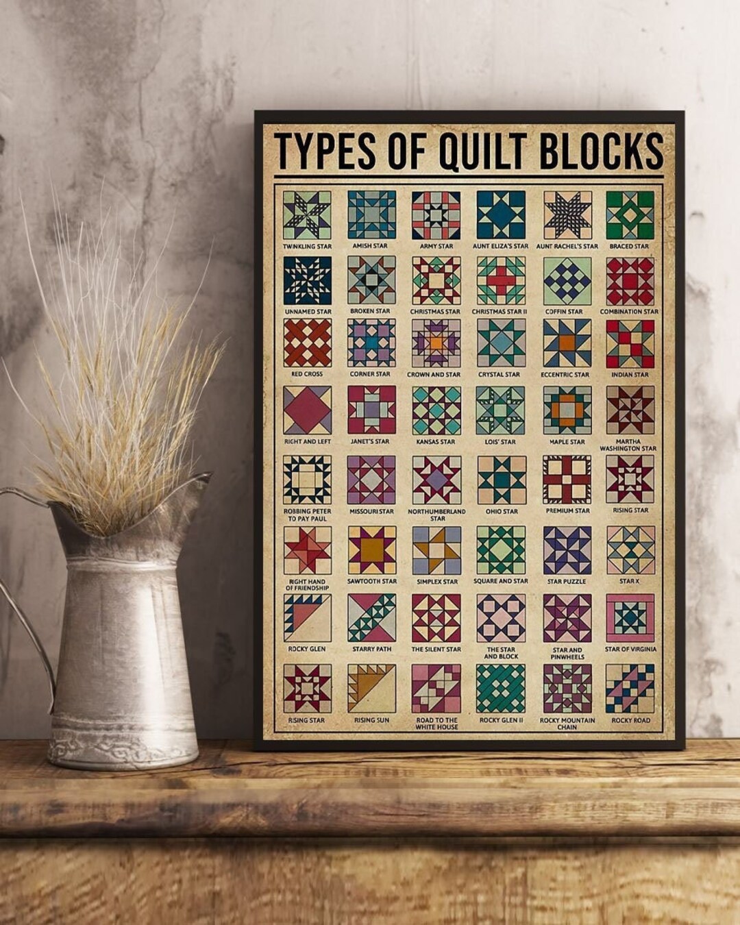 Types of Quilt Blocks Knowledge Poster Knitting Lovers Gifts Etsy