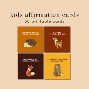 Kids Positive Affirmation Cards | Set of 30 Printable Children Affirmation Cards | Encouragement Cards for Kids | Calming Corner | Digital