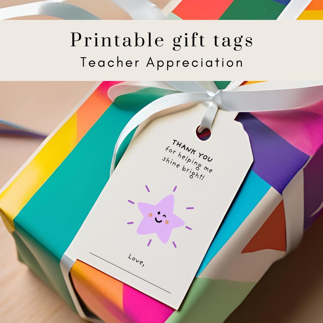 Teacher Appreciation Gift Tags: Printable Thank You Tags (digital ...