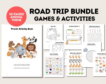Libro de actividades de viaje para niños: Juegos y diario con temática de animales (Descarga digital)