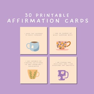 Tarjetas de Afirmaciones Positivi-Tea / Baraja Imprimible con 30 Afirmaciones Positivas Diarias / Citas Positivas / Autoestima / Regalo Positivo