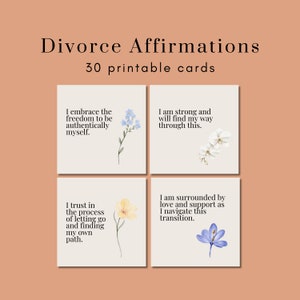 Tarjetas de afirmación de divorcio / Regalo de divorcio para ella / 30 afirmaciones positivas imprimibles / Empezar de nuevo regalo / Caja de regalo de divorcio / Ruptura