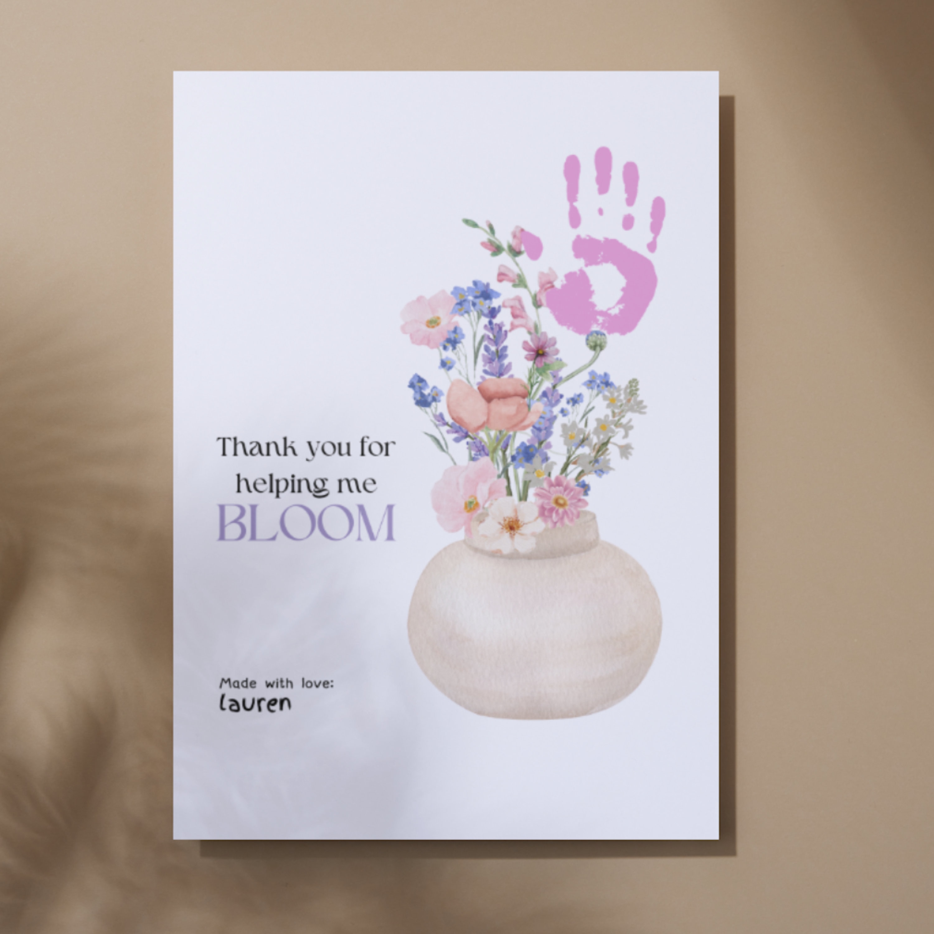 Teacher Appreciation Handprint Art: Floral Thank You Gift (digital ...