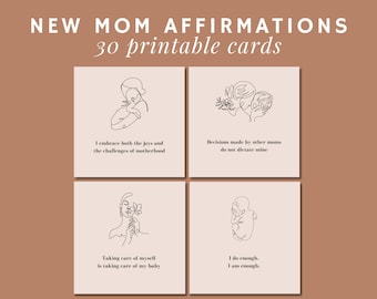 New Mom Affirmation Cards | 30 Printable Motherhood Affirmations | Postpartum Positivity | New Mom Gift | Baby Gift | Postpartum Gift Mother