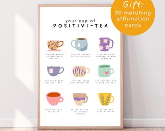 Poster Positivi-Tea Affirmation : Art édifiant de tasses de thé (téléchargement numérique)