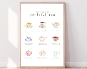 Poster Positivi-Tea : Art imprimable tasses à thé Affirmation (téléchargement numérique)