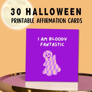 Tarjetas de afirmación de Halloween / Baraja de cartas imprimible 30 citas positivas diarias / Regalo de Halloween / Citas positivas / Decoración divertida de Halloween