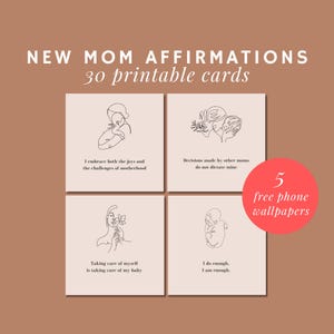 New Mom Affirmation Cards | 30 Printable Motherhood Affirmations | Postpartum Positive | New Mom Gift | Baby Gift | New Mom Self Care Gifts
