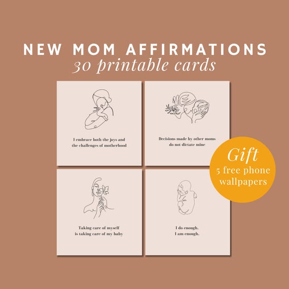 New Mom Affirmation Cards: 30 Printable Postpartum Self-Care Cards (Digital Download)