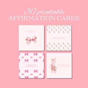 Cartes d'affirmation positive avec des arcs roses | Affirmations positives quotidiennes imprimables | Citations positives | Arcs roses | Chaussures de ballet | Noeud de ruban