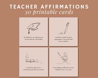 Teacher Affirmation Cards: Printable Line Art, Positive Daily Reminders (Digital Download)