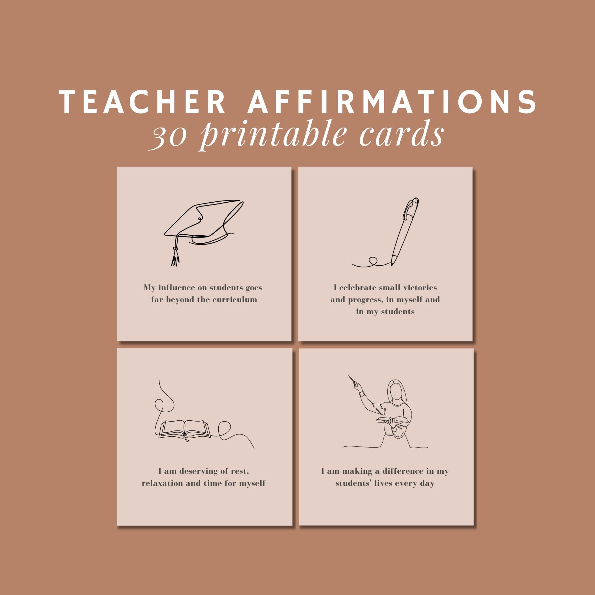 Teacher Affirmation Cards: Printable Line Art, Positive Daily Reminders ...